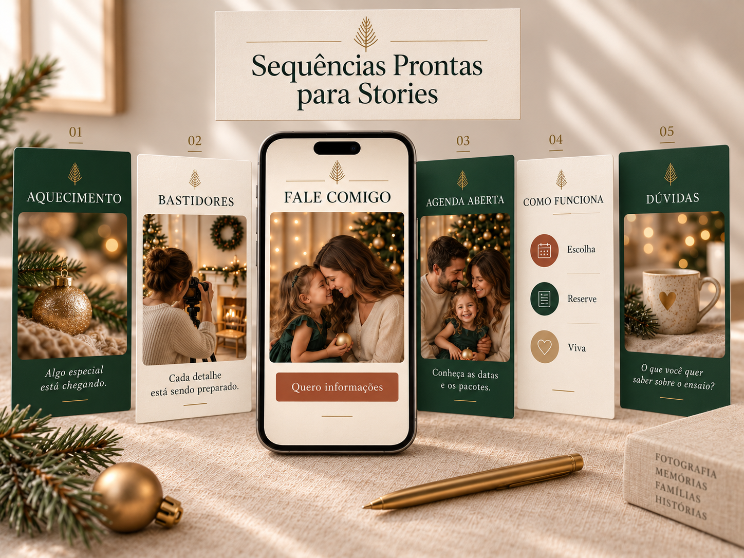 Prévia das Sequências Prontas para Stories com sugestões de aquecimento, bastidores, agenda aberta, como funciona, dúvidas e contagem regressiva