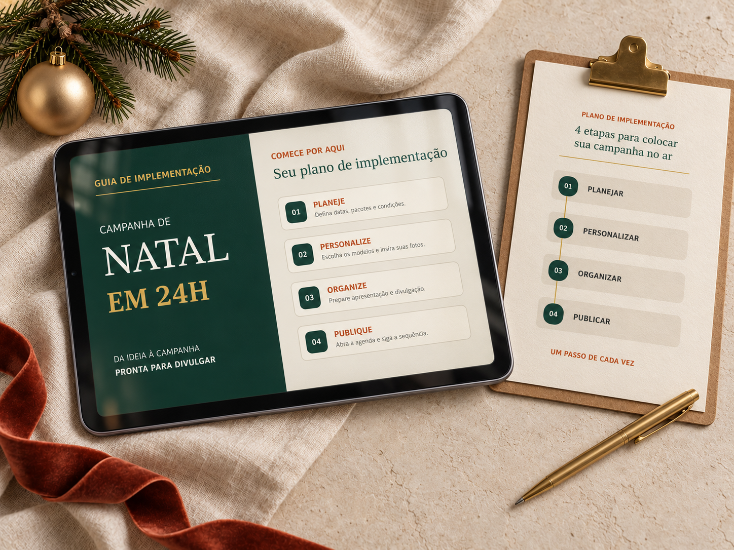 Prévia do Guia de Implementação com as 4 etapas para colocar a campanha de Natal no ar
