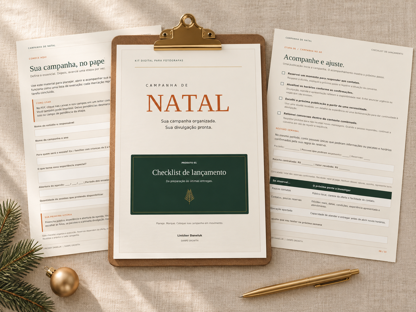 Prévia do Checklist de Lançamento com etapas de preparação, acompanhamento e painel de tarefas